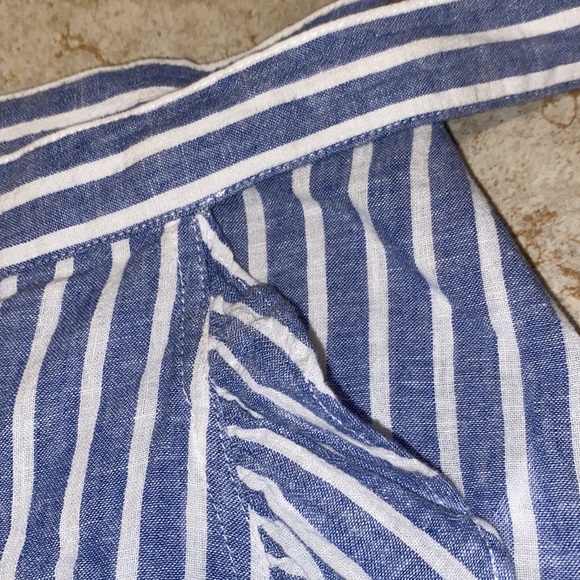 Chaps | Blue and White Striped | Wrap Skirt with Ruffle Trim | Size Small - Picture 3 of 13